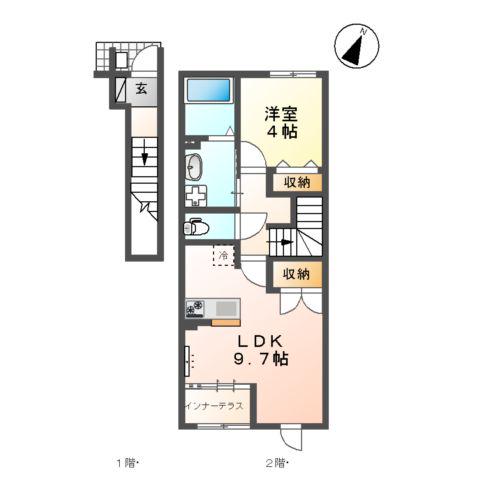 フロンティアエステートⅡ(1LDK/2階)の間取り写真