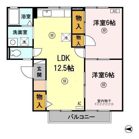 パークヒルA棟(2LDK/2階)の間取り写真