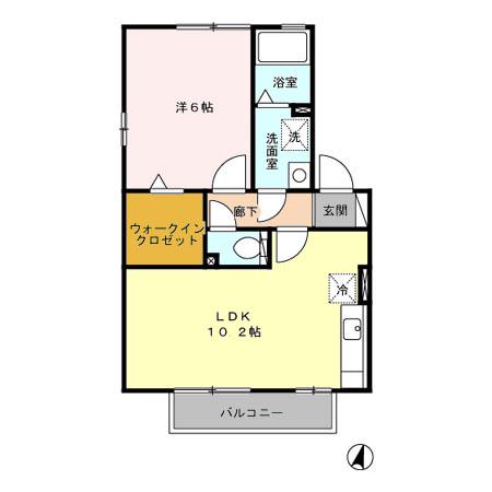 ウィルモア西梶尾C棟(1LDK/2階)の間取り写真