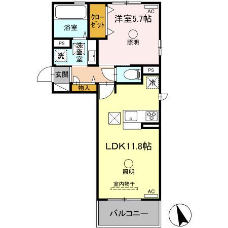 アレシア(1LDK/1階)の間取り写真