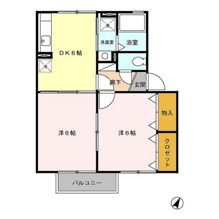 グリュックパランB(2DK/2階)の間取り写真