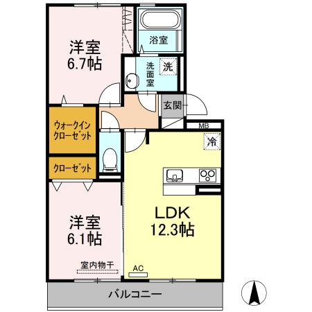 コートプレイス龍田Ⅰ(2LDK/3階)の間取り写真
