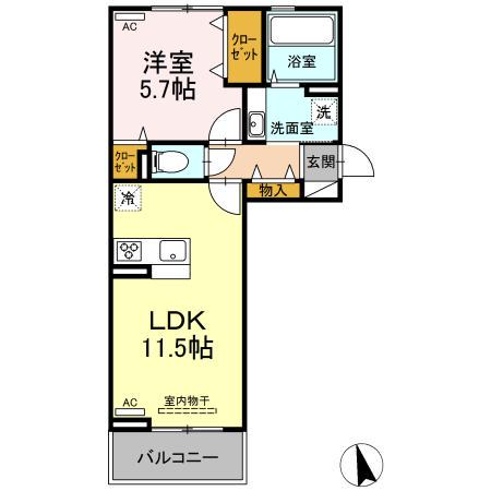 マーレ C(1LDK/2階)の間取り写真