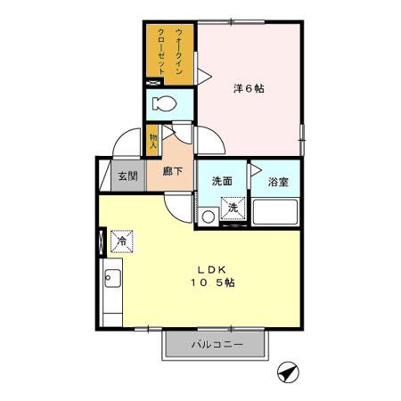 シャルマンA棟(1LDK/2階)の間取り写真