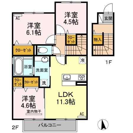 ピラール菊陽Ⅱ(3LDK/2階)の間取り写真