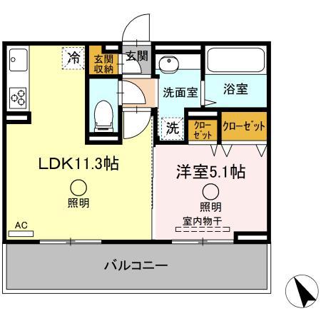 ザ サンハート八代(1LDK/2階)の間取り写真