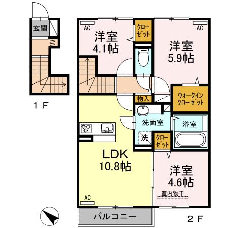 パシフィックハイツミスミⅡ(3LDK/2階)の間取り写真