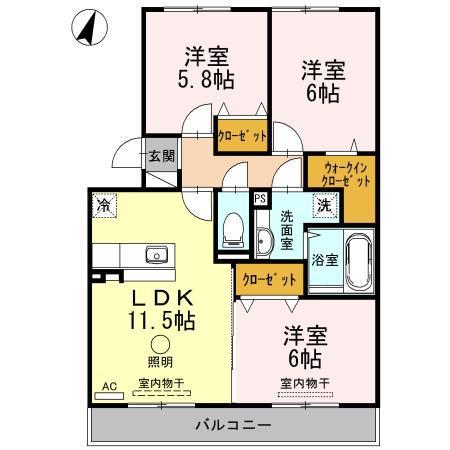 グリーンアベニュー(3LDK/2階)の間取り写真