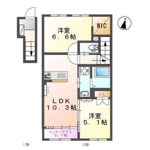 CHAMP DE PIERRE(2LDK/2階)の間取り写真