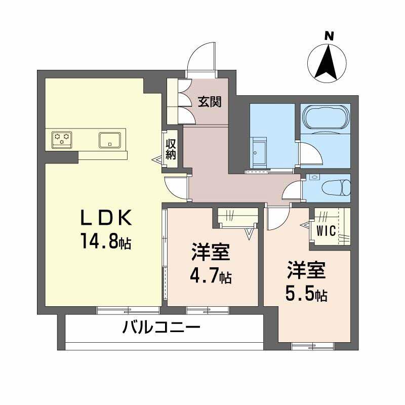 WITHPLUS上熊本駅前(2LDK/2階)の間取り写真
