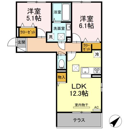 クレールフラワー(2LDK/1階)の間取り写真