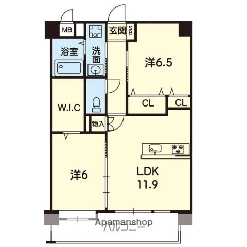 シエル大津ウエスト(2LDK/3階)の間取り写真