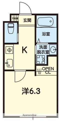 ソルーナ熊本駅東(1K/2階)の間取り写真