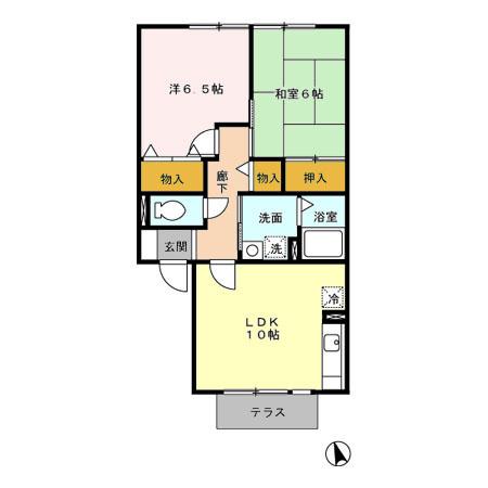 ヴィラ田園 II(2LDK/1階)の間取り写真