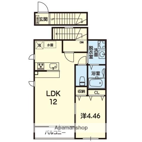 ユーウェリナ大津A棟(1LDK/2階)の間取り写真