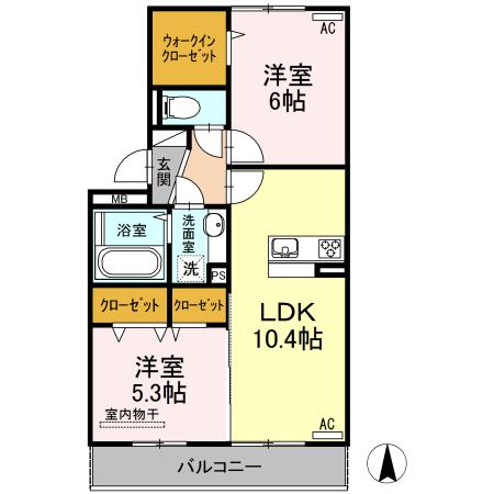 ラフィーネ益城 B棟(2LDK/2階)の間取り写真