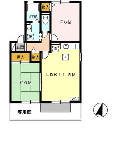 パークサイドヴィラB棟(2LDK/1階)の間取り写真