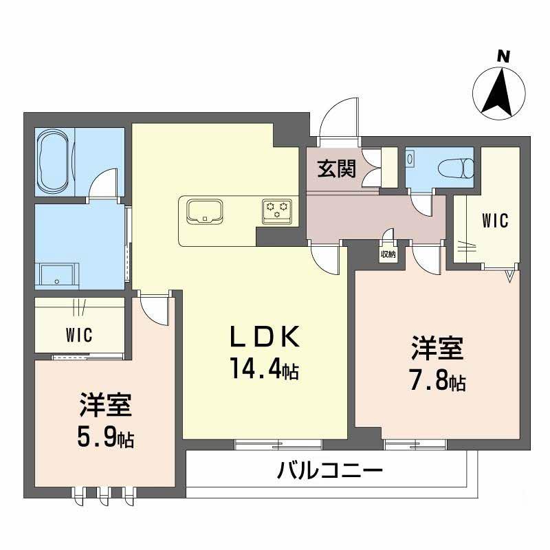 シャーメゾンHARU(2LDK/2階)の間取り写真