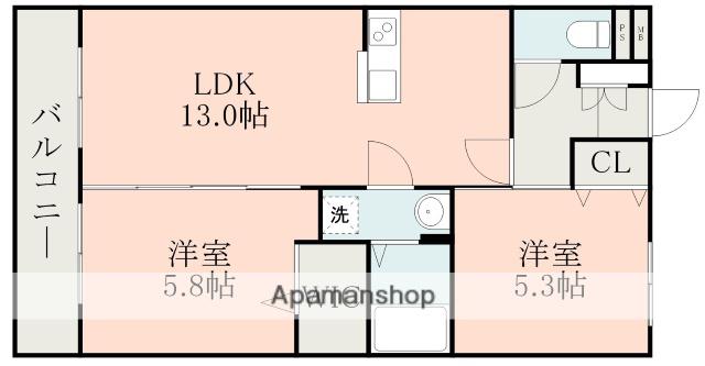 ソルーナ松橋(2LDK/4階)の間取り写真