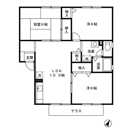 ヴェルドミール山ノ神B(3LDK/1階)の間取り写真