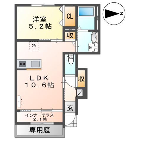 フレグラント・オリーヴ(1LDK/1階)の間取り写真