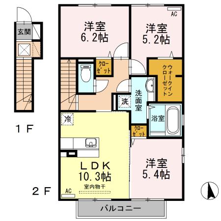 アムール城南 A棟(3LDK/2階)の間取り写真
