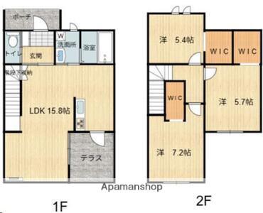 熊本県熊本市東区 2階建 築1年(3LDK)の間取り写真