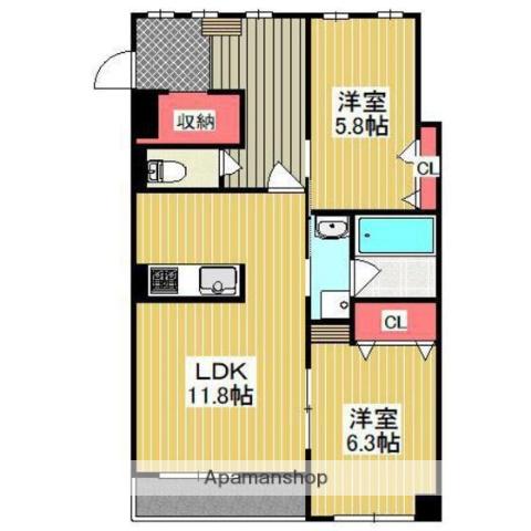 リーベⅦ(2LDK/3階)の間取り写真