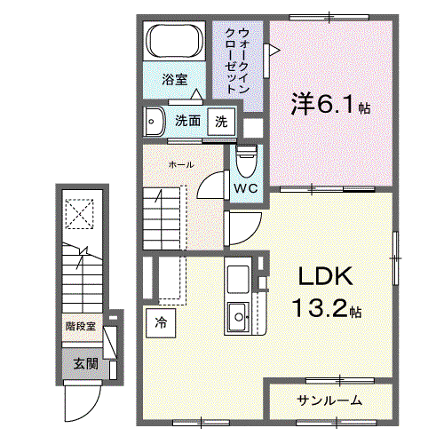 ヒルハウス(1LDK/2階)の間取り写真