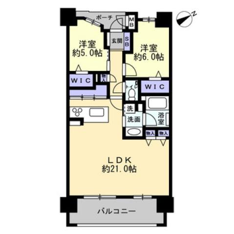エイルマンション水道町Ⅱロゼア(2LDK/5階)の間取り写真