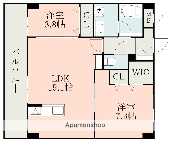 モアナ嘉島(2LDK/4階)の間取り写真