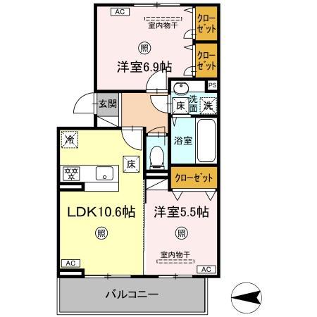 セゾンコート出仲間(2LDK/1階)の間取り写真