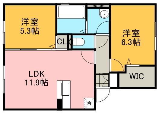 ウイングMH A棟(2LDK/1階)の間取り写真