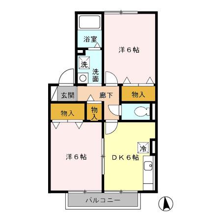 ウィルモア松橋(2DK/2階)の間取り写真