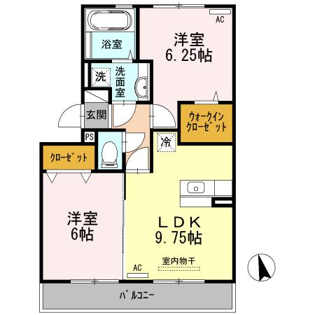 サン・ヴァレンティーノ(2LDK/2階)の間取り写真