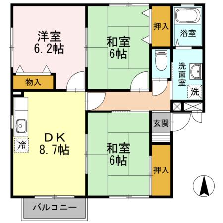 ステーブル長嶺A棟(3DK/1階)の間取り写真