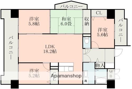 クローバーマンション坪井中央公園(4LDK/3階)の間取り写真