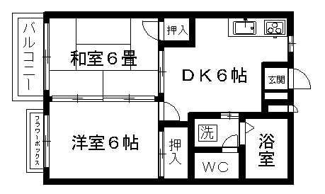 ヒルハウス(2DK/1階)の間取り写真