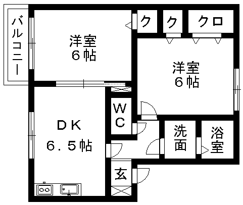 オークスドュール・ウルゲB棟(2DK/2階)の間取り写真