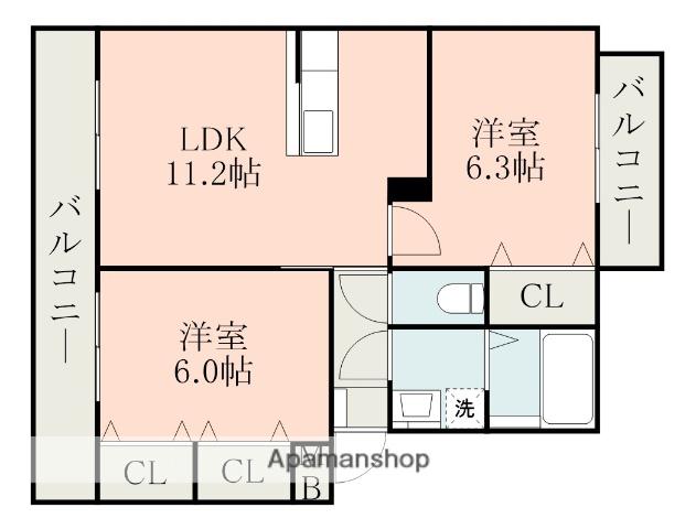 アムール尾ノ上Ⅱ(2LDK/1階)の間取り写真