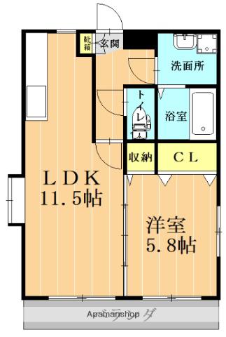 グランディール小山Ⅰ(1LDK/3階)の間取り写真