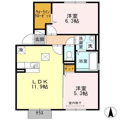 ウイングMH B棟(2LDK/2階)の間取り写真
