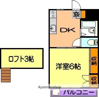 アールスコート弐番館(1DK/2階)の間取り写真