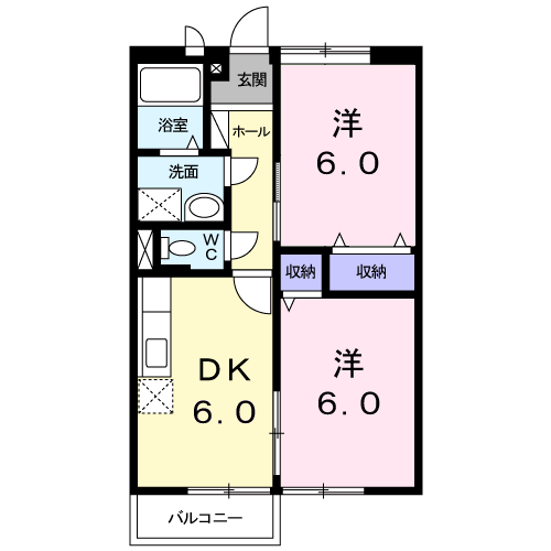 ルミエール西鶴Ⅰ(2DK/1階)の間取り写真