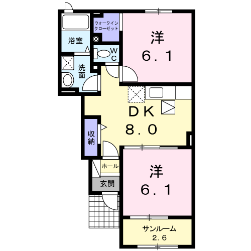 セレノカーサOMI(2DK/1階)の間取り写真