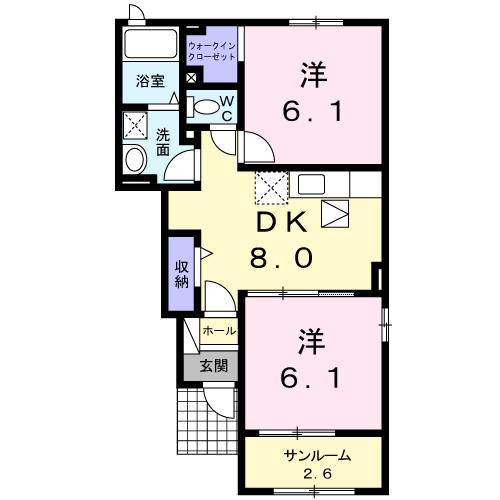 アビタシオン ミニヨン(2DK/1階)の間取り写真