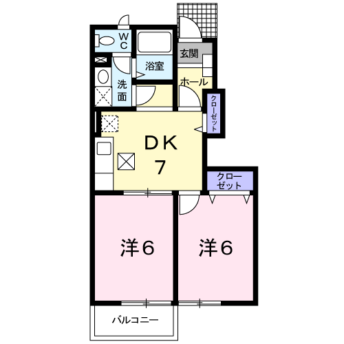 アルバ北出口Ⅰ(2DK/1階)の間取り写真