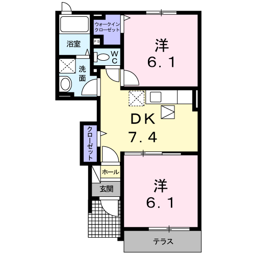 エルフィン 三番館(2DK/1階)の間取り写真