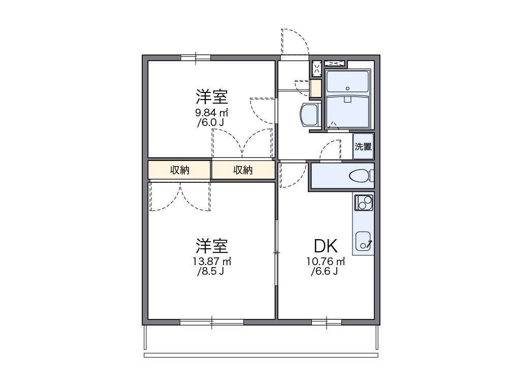 レオパレスイツノ(2DK/1階)の間取り写真