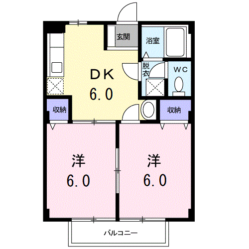 ユニハイム月尾Ⅱ(2DK/2階)の間取り写真